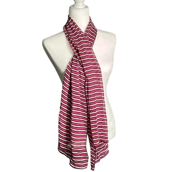 Tory Burch Purple and White Striped Sheer Rectangular Scarf - Picture 1 of 5